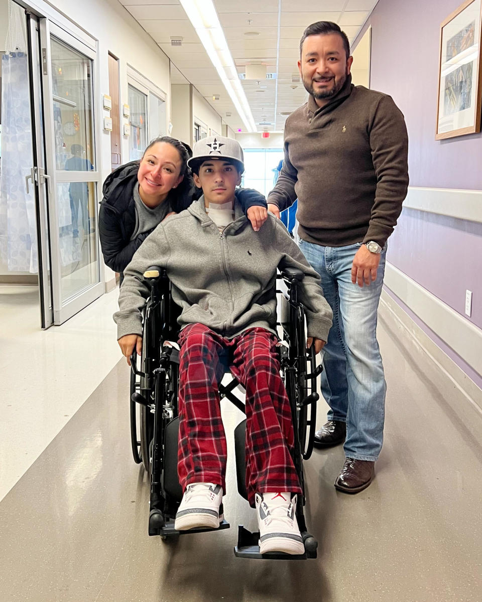 Erik Cantu with his parents upon release from a hospital in San Antonio. (Cantu Family Handout / Ben Crump Law)