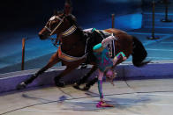 <p>Gymnast Tatiana Tchalabaev performs during the last show of the Ringling Bros. and Barnum & Bailey circus at Nassau Coliseum in Uniondale, New York, May 21, 2017. (Lucas Jackson /Reuters) </p>