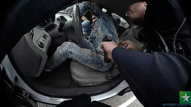 Police body cam video shows Daunte Wright, seated, during a traffic stop on April 11, 2021. (Photo: Court TV via Associated Press)