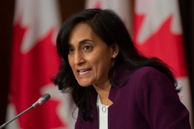 Public Services and Procurement Minister Anita Anand says Moderna hasn't contravened its COVID-19 vaccine contract with Canada, even though deliveries of the company's mRNA vaccine continue to experience delays.  (Adrian Wyld/The Canadian Press - image credit)