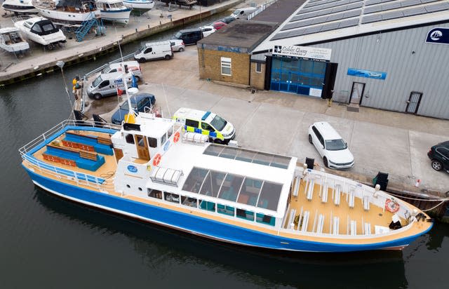 A cruise boat called the Dorset Belle, which was impounded at Cobb’s Quay Marina in Poole, Dorset