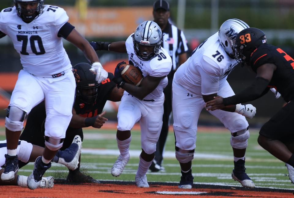 Monmouth running back Juwon Farri leads the Hawks into Thursday night's CAA opener at New Hampshire.