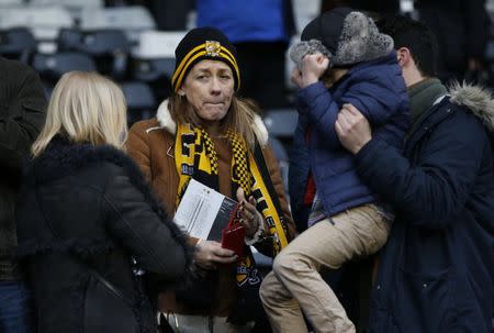 Britain Football Soccer - Fulham v Hull City - FA Cup Fourth Round - Craven Cottage - 29/1/17 Sarah Beeny looks dejected after the game Action Images via Reuters / Paul Childs Livepic EDITORIAL USE ONLY. No use with unauthorized audio, video, data, fixture lists, club/league logos or "live" services. Online in-match use limited to 45 images, no video emulation. No use in betting, games or single club/league/player publications. Please contact your account representative for further details.