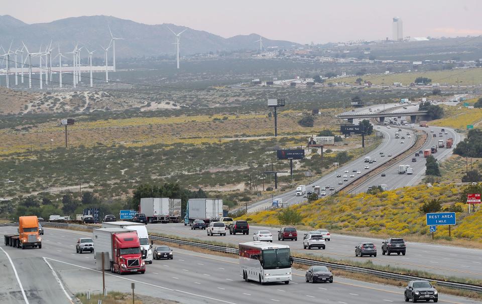 Commuters travel along Interstate 10 just west of Palm Springs at Whitewater on Thursday, April 11, 2019.