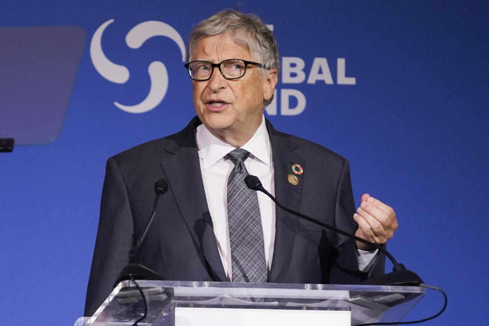 FILE - Bill Gates speaks during the Global Fund's Seventh Replenishment Conference, Wednesday, Sept. 21, 2022, in New York. As the ranks of America’s super wealthy grow, the roster of major philanthropists is expanding to include not-so-typical megadonors — among them, a professional clarinetist, a Ph.D. in meat science, and a lawyer who regularly argues before the U.S. Supreme Court. (AP Photo/Evan Vucci, File)