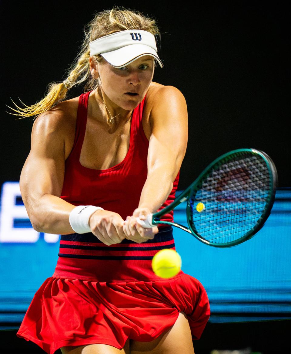 Former Longhorns great Peyton Stearns had her struggles and is looking for answers after her first-round loss to unseeded Anna Karolina Schmiedlova on Tuesday night. It was a disappointing result for Stearns, who's on the rise in the pro tennis circuit. "She's done very well and is maybe ahead of schedule," remarked Howard Joffe, UT's tennis coach.