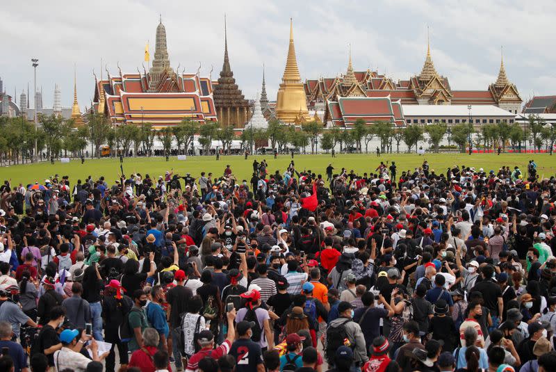 Pro-democracy protesters attend a mass rally in Bangkok