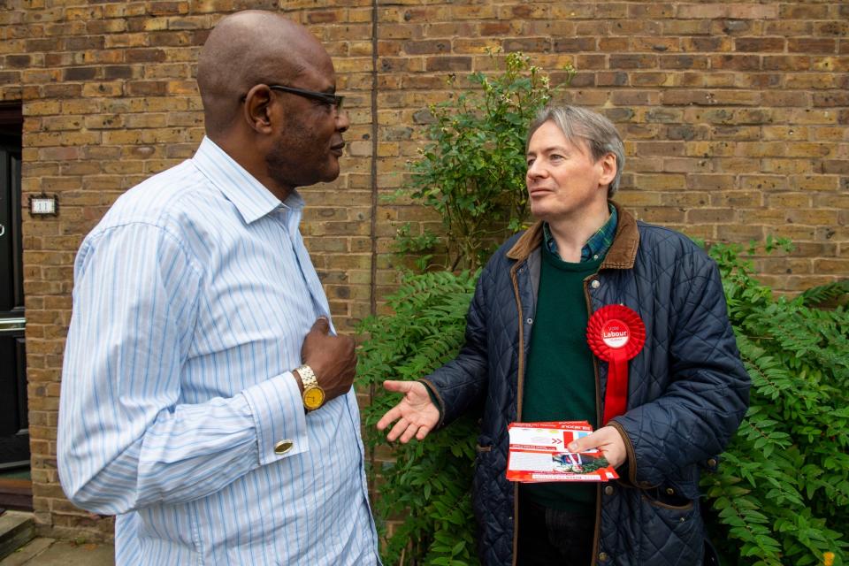 Labour's Ross Houston speaks with Jean Tono (Lucy Young)