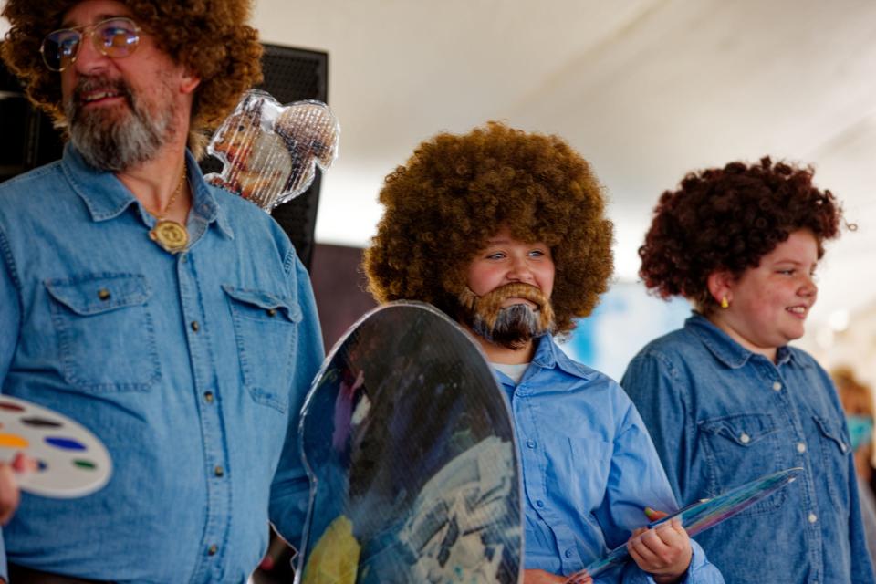 Participants in the “Look Like Bob” contest during the 2022 Happy Little Fest in Muncie, Ind. This year's fest, celebrating the iconic painter who called Muncie home for years, will be held Oct. 1, 2023, at Ball State Univeristy.