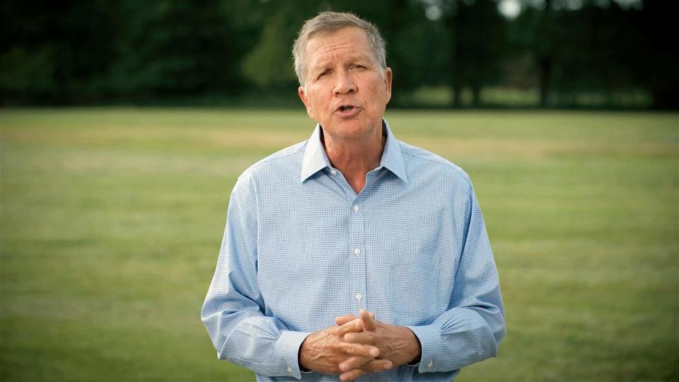 Former Ohio Gov. John Kasich, a Republican, speaks during the first night of the Democratic National Convention on Aug. 17, 2020.