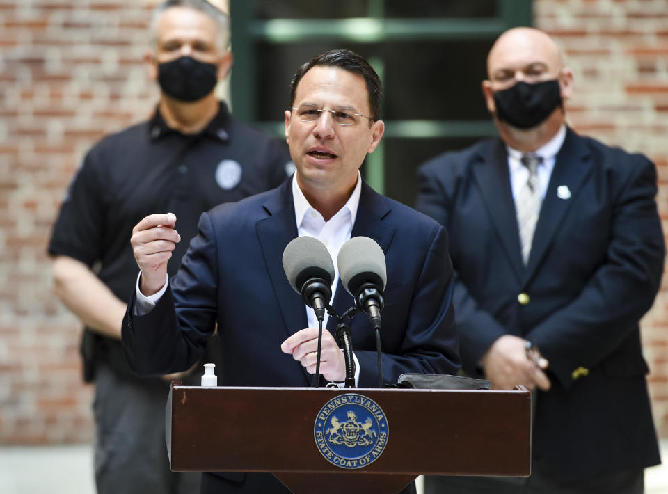 FILE: Reading, PA - April 13: Pennsylvania Attorney General Josh Shapiro speiaks during the press conference. / Credit: Ben Hasty/MediaNews Group/Reading Eagle via Getty Images