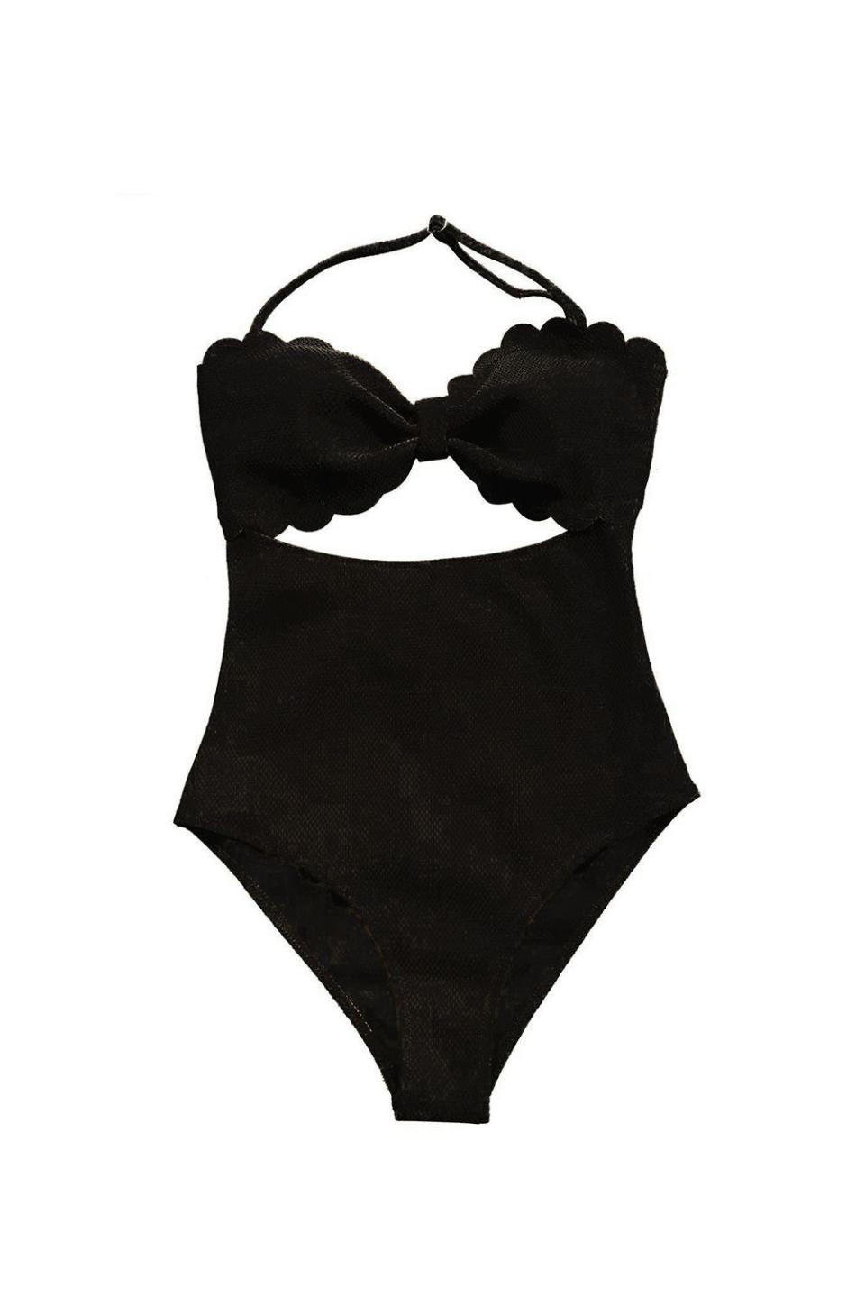 Scallop Black One-Piece Swimsuit