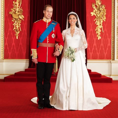 The official photograph of the Duke and Duchess of Cambridge on their wedding day - Credit: Hugo Burnand