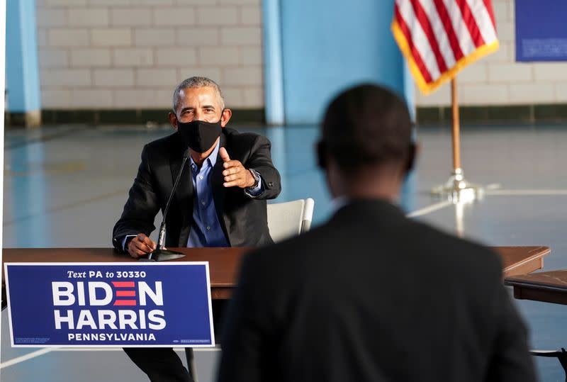 Former U.S. President Obama campaigns on behalf of Democratic presidential nominee Joe Biden in Philadelphia, Pennsylvania