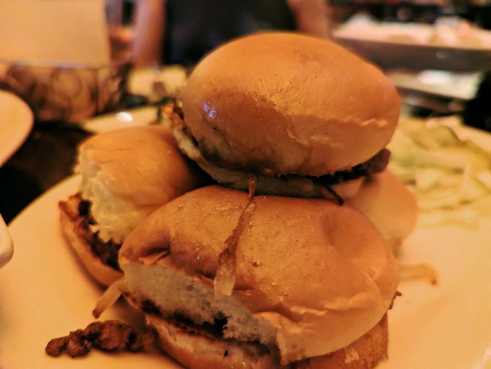 sliders in a stack at the cheesecake factory