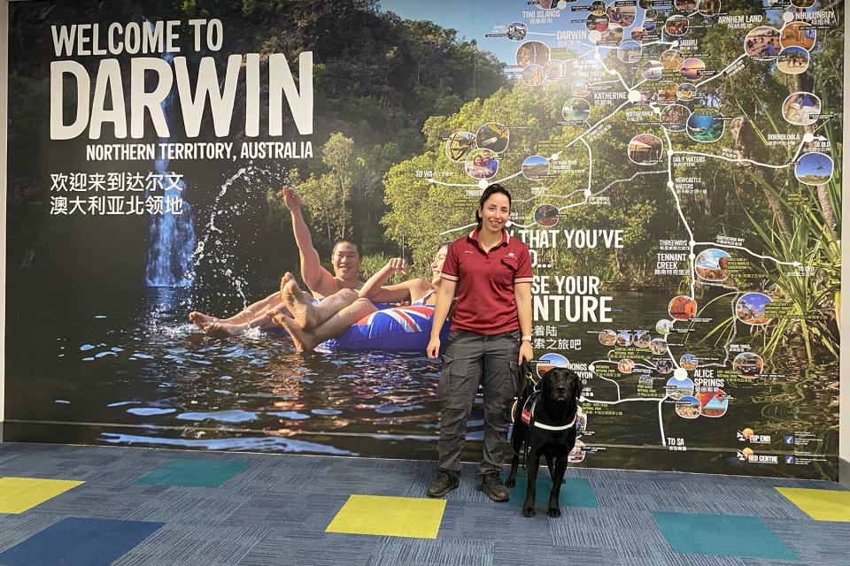 Detector Dog Zinta in Darwin with handler at Darwin airport