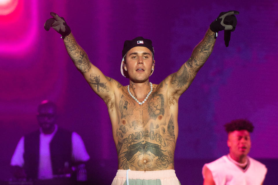 Justin Bieber performs on day three of Sziget Festival 2022 on Óbudai-sziget Island on August 12, 2022 in Budapest, Hungary. (Photo by Joseph Okpako/WireImage)