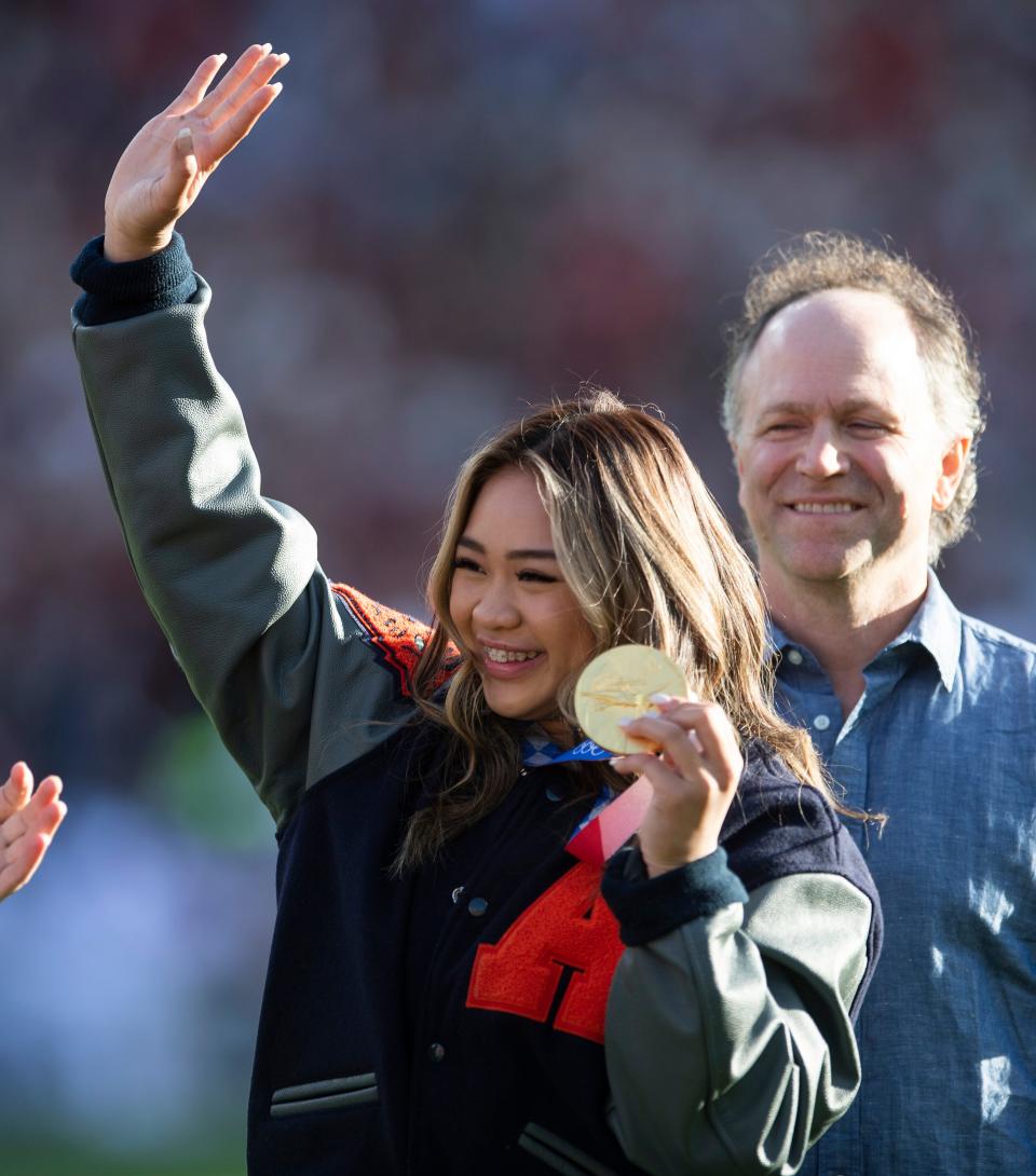 Olympic Medalist and auburn student Suni Lee during the Iron Bowl at Jordan-Hare Stadium in Auburn, Ala., on Saturday, Nov. 27, 2021. 