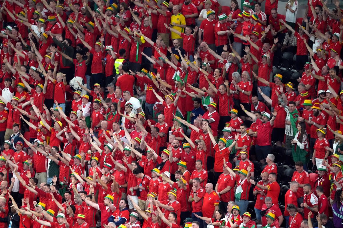 Wales fans in the stands during the Fifa World Cup Group B match at the Ahmad Bin Ali Stadium, Al-Rayyan, Qatar. Picture date: Monday November 21, 2022. (PA Wire)