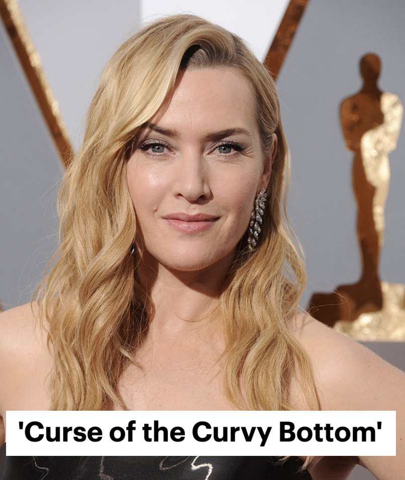 Kate Winslet grinning and the headline "Curse of the Curvy Bottom"