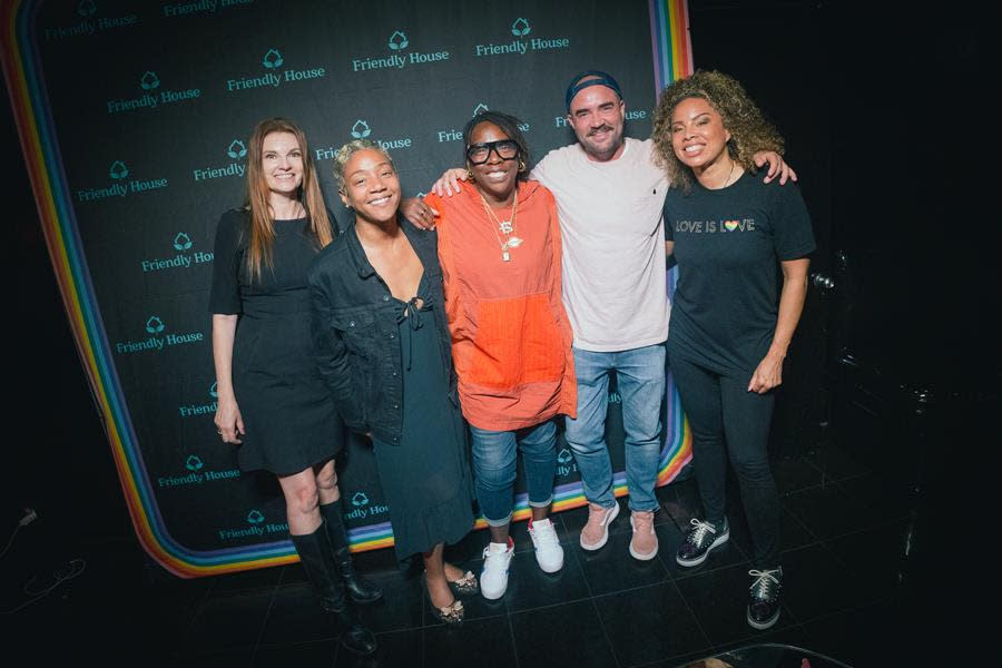 Jackie Monahan, Tiffany Haddish, Gina Yashere, Ian Harvie and Friendly House Executive Director Christina Simos at the Comedy Store in Hollywood during Night One of the Friendly House 2nd Annual Funsitival Friendstival fundraiser. (Greg Feiner)
