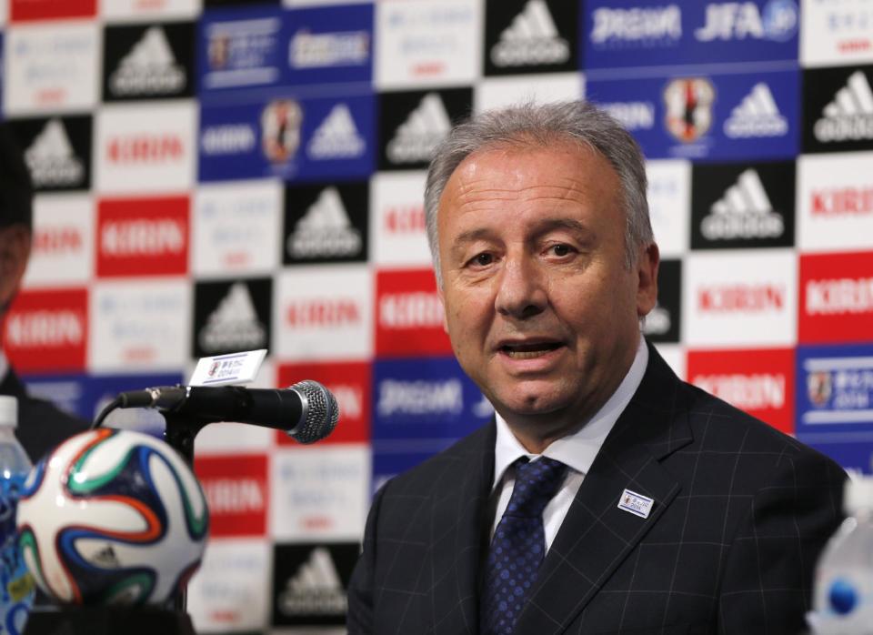 Japan national team coach Alberto Zaccheroni speaks during a press conference as Japan names its World Cup squad in Tokyo, Monday, May 12, 2014. Japan is drawn in a Group C with Ivory Coast, Greece and Colombia at the World Cup in Brazil. (AP Photo/Shuji Kajiyama)