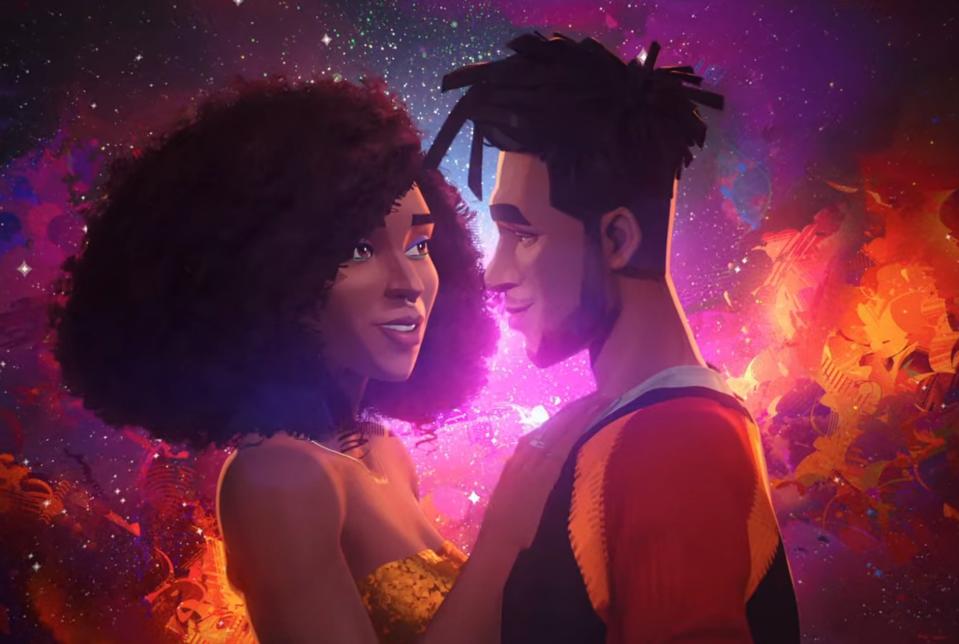 Meadow and Jabari embrace in "Entergalactic"