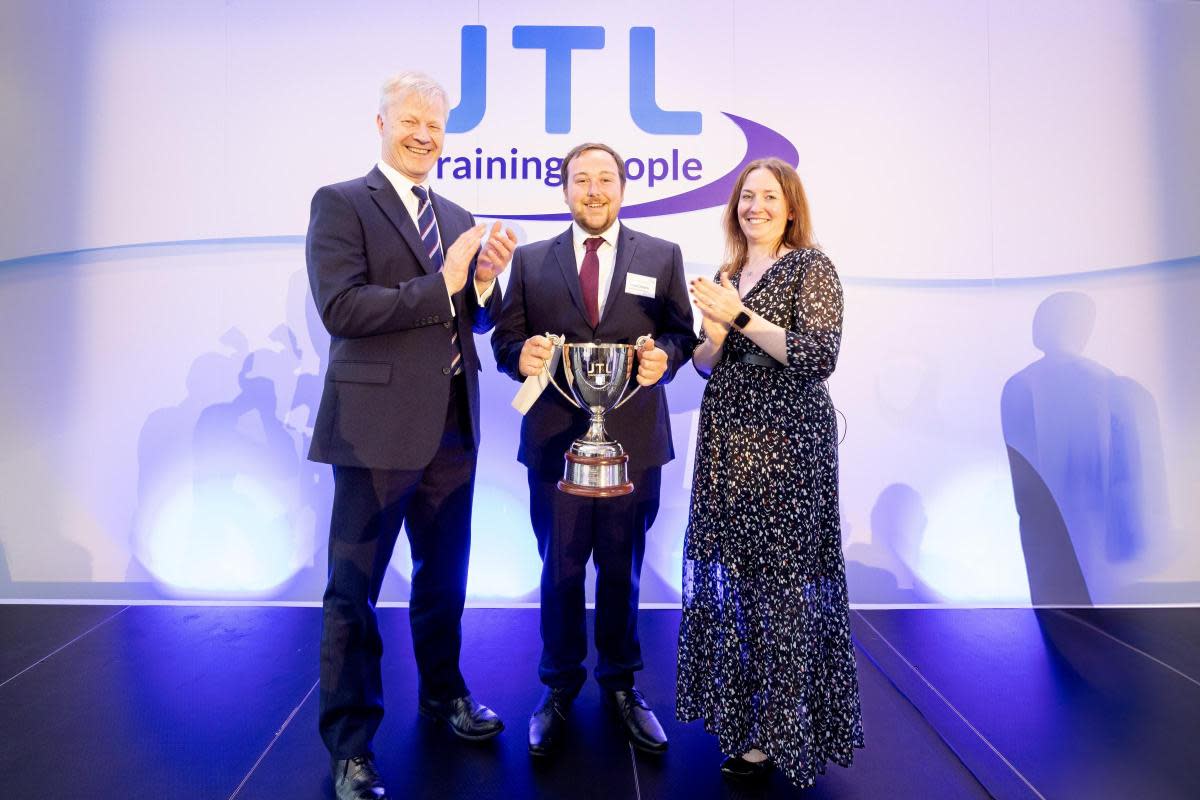 (left to right) Chris Claydon, JTL chief executive, Chris Lintern, JTL National Apprentice of the Year, Clair Bradley, JTL deputy delivery director <i>(Image: JTL)</i>