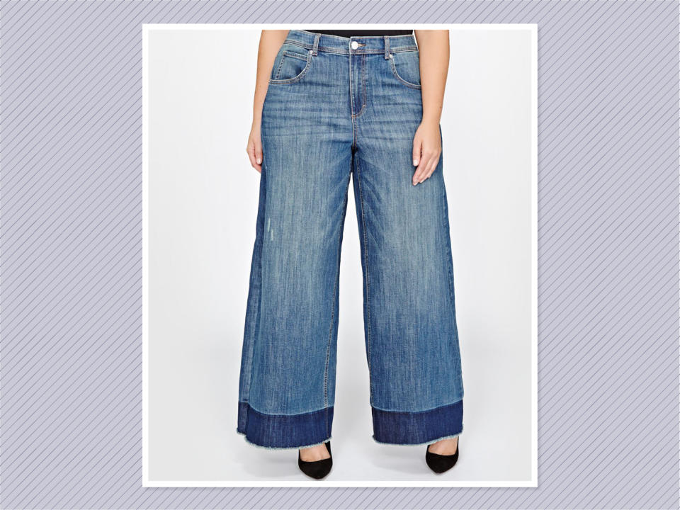 <p>L&L released hem wide-leg jeans, $120, <a rel="nofollow noopener" href="http://www.additionelle.com/en-us/landl-relased-hem-wide-leg-jeans/769880.html?dwvar_769880_color=Medium%20Wash%20Denim#q=jordyn&start=1" target="_blank" data-ylk="slk:Addition Elle;elm:context_link;itc:0;sec:content-canvas" class="link ">Addition Elle</a> (Photo: Addition Elle) </p>