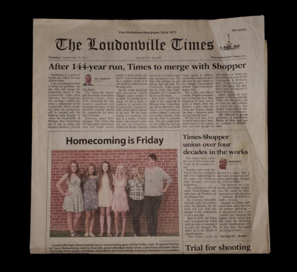 The last issue of the Loudonville Times from September 2017, before it merged with the Shopper.