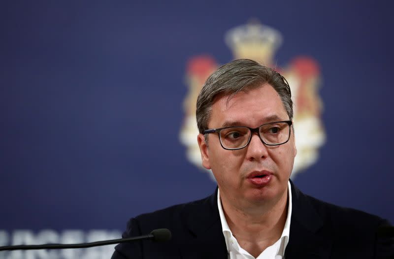 FILE PHOTO: Serbian President Aleksandar Vucic addresses the nation in Belgrade