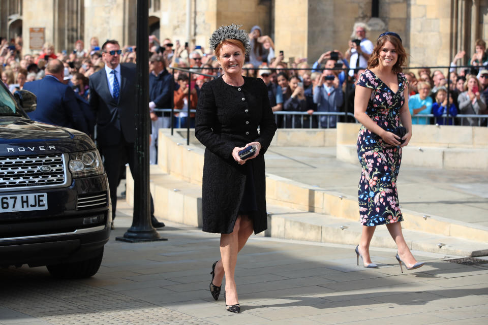 The Duchess of York and Princess Eugenie arrive at York Minster for the wedding of singer Ellie Goulding to Caspar [Photo: PA]