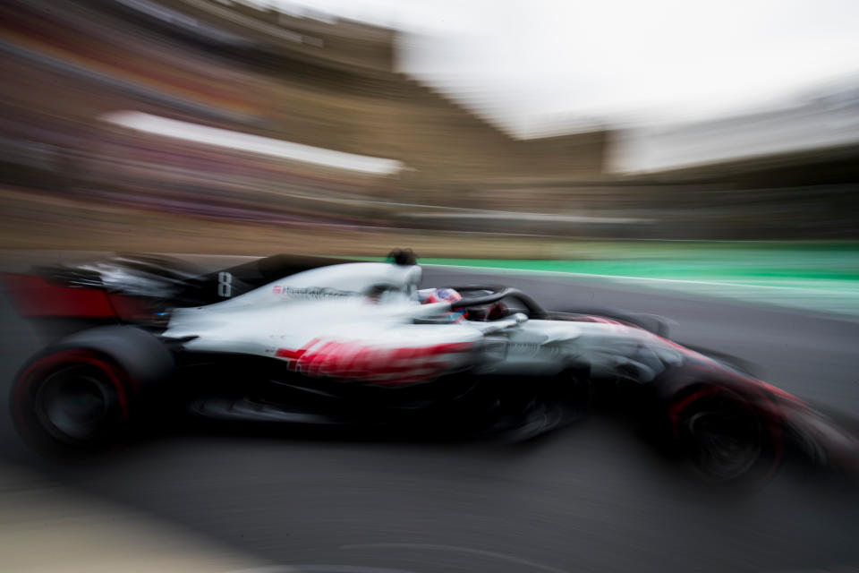 Bit of a blur: Romain Grosjean’s weekend was looking fairly impressive … until he spun his Haas into a wall behind the Safety Car