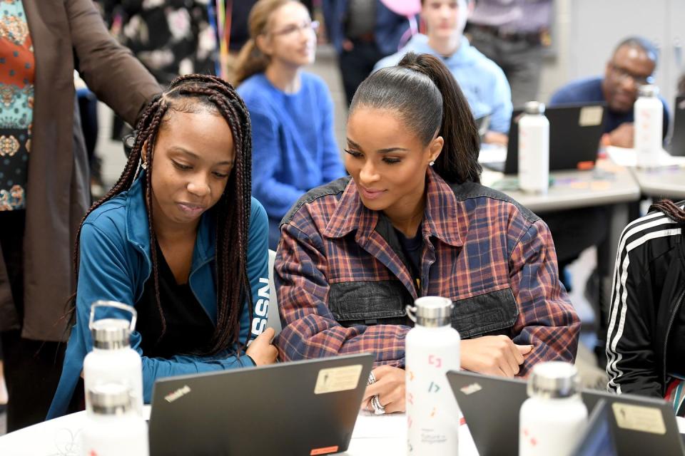 <p>Ciara visits future engineer students at their high school in Atlanta, Georgia on December 16, 2019. The kids, who are a part of Amazon's Future Engineer Program, were surprised and overjoyed to see the famous pop star in their classrooms, cheering them on for their hard work. </p>