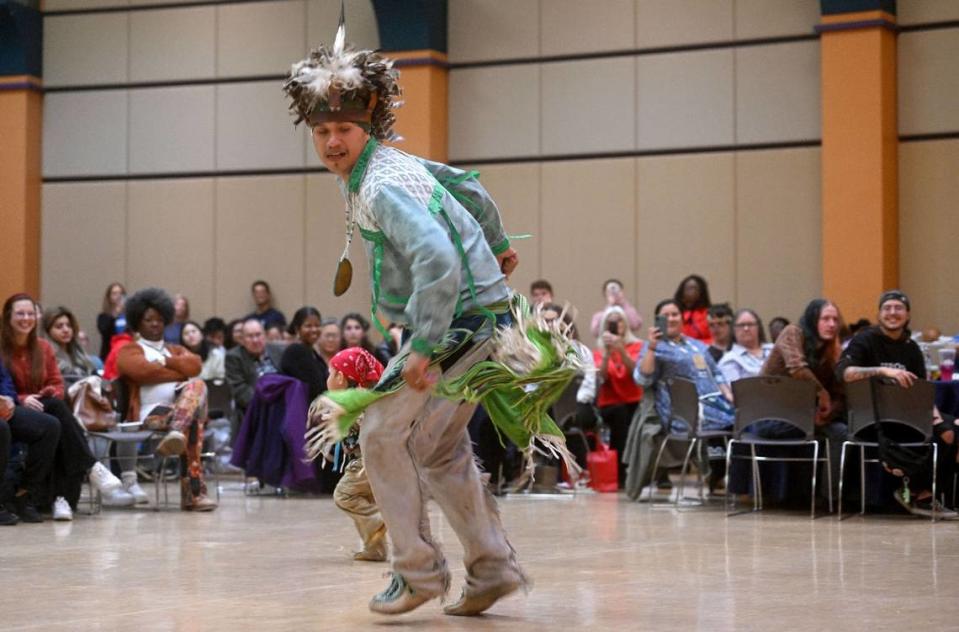 Smoke dancer Jake George performs during the Indigenous Peoples Day Feast on Monday, Oct. 9, 2023 at the HUB Robeson Center on the Penn State campus. Abby Drey/adrey@centredaily.com