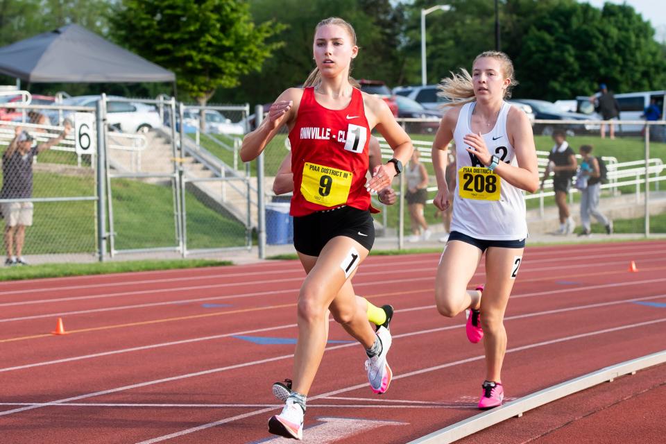 Annville-Cleona's Braetan Peters leads the pack during the 2A 3200-meter run at the PIAA District 3 Track and Field Championships on Friday, May 20, 2022, at Shippensburg University. Peters took home silver with a time of 11:35.28. 