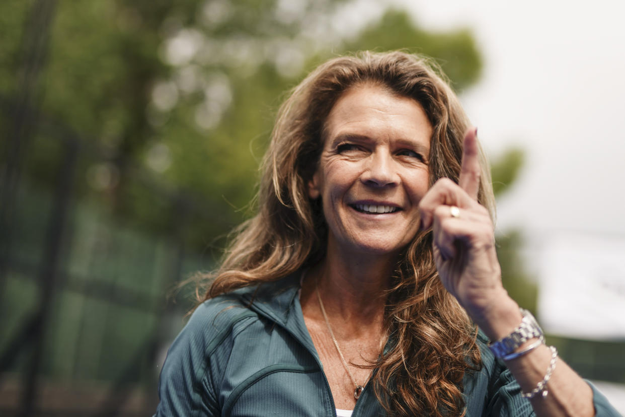 Former tennis player Annabel Croft at the opening of the new padel tennis courts 
