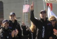 Oracle CEO Larry Ellison reacts after Oracle Team USA defeated Emirates Team New Zealand during Race 18 Emirates during Race 18 of the 34th America's Cup yacht sailing race in San Francisco, California September 24, 2013. REUTERS/Robert Galbraith (UNITED STATES - Tags: SPORT YACHTING BUSINESS SCIENCE TECHNOLOGY)