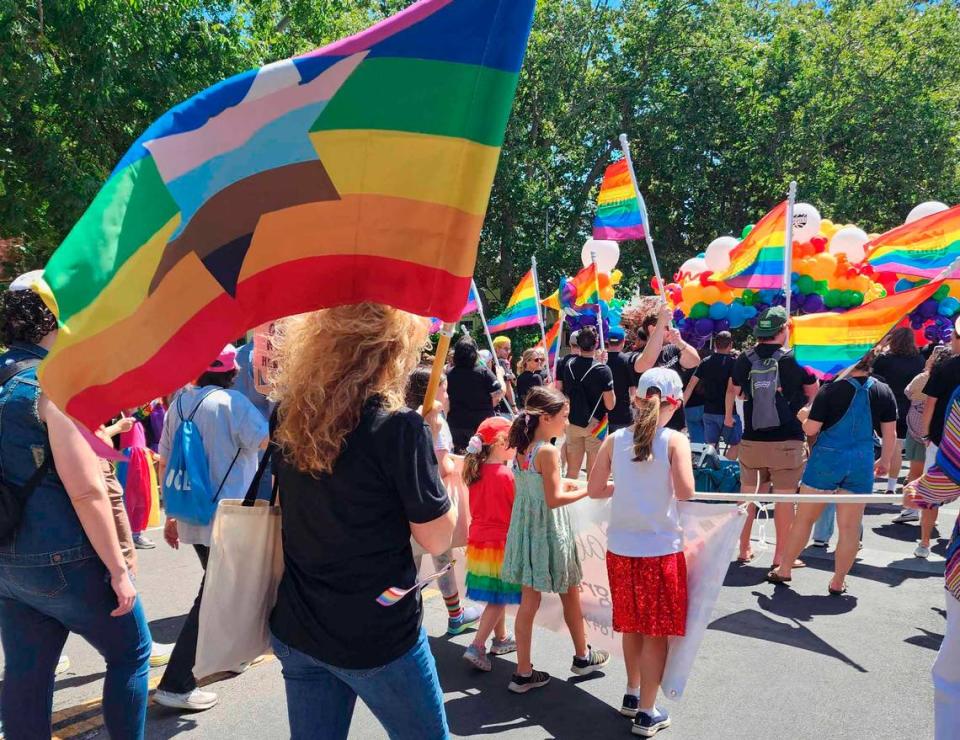Members of B’nai Israel march in the Sacramento Pride Parade on June 11, 2023.