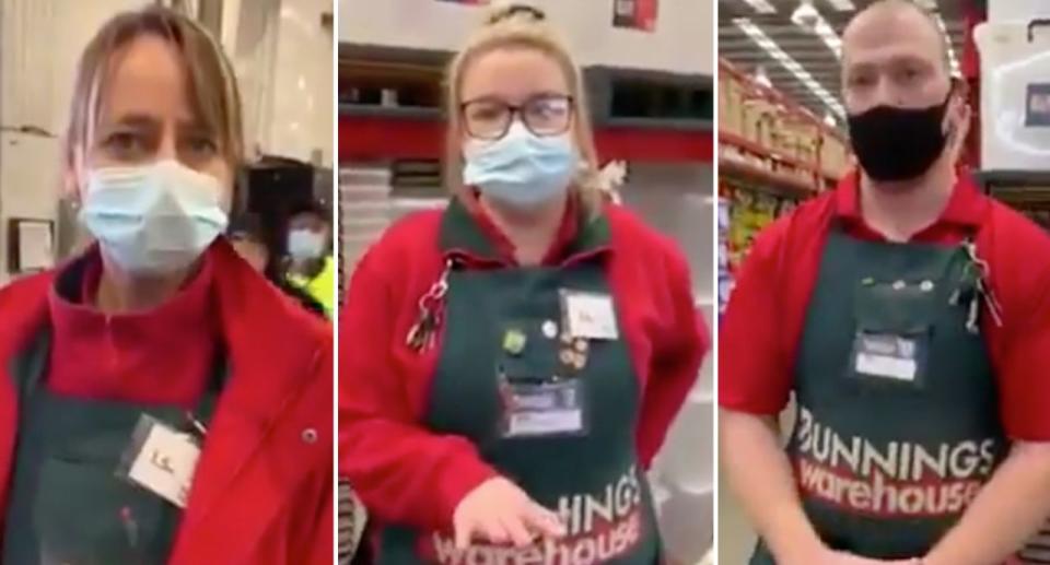 Images from anti-mask Bunnings customer's online viral video