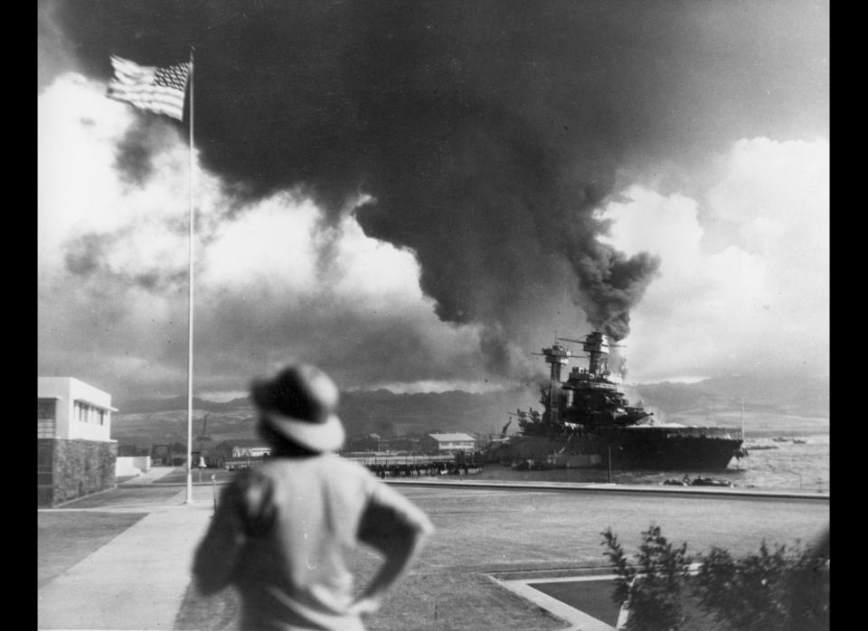 American ships burn during the Japanese attack on Pearl Harbor, Hawaii, in this Dec. 7, 1941 file photo. 