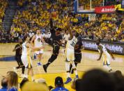 Jun 4, 2017; Oakland, CA, USA; Cleveland Cavaliers forward LeBron James (23) drives to the basket against Golden State Warriors forward Kevin Durant (35) during the first half in game two of the 2017 NBA Finals at Oracle Arena. Mandatory Credit: Kyle Terada-USA TODAY Sports