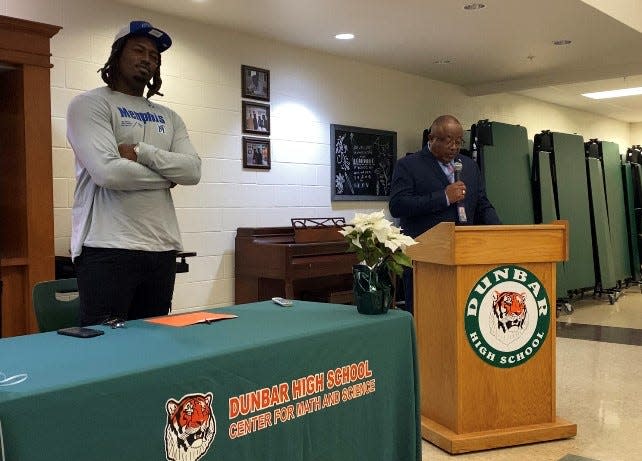Dunbar High graduate Derick Hunter returned to his alma mater for a signing ceremony where he chose to continue his college career at Memphis on Wednesday, Dec. 21, 2022.