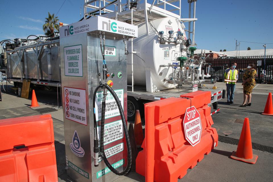 Sunline's submerged liquid hydrogen pump was demonstrated to members of the media in Indio, Calif., Wednesday, January 19, 2022.