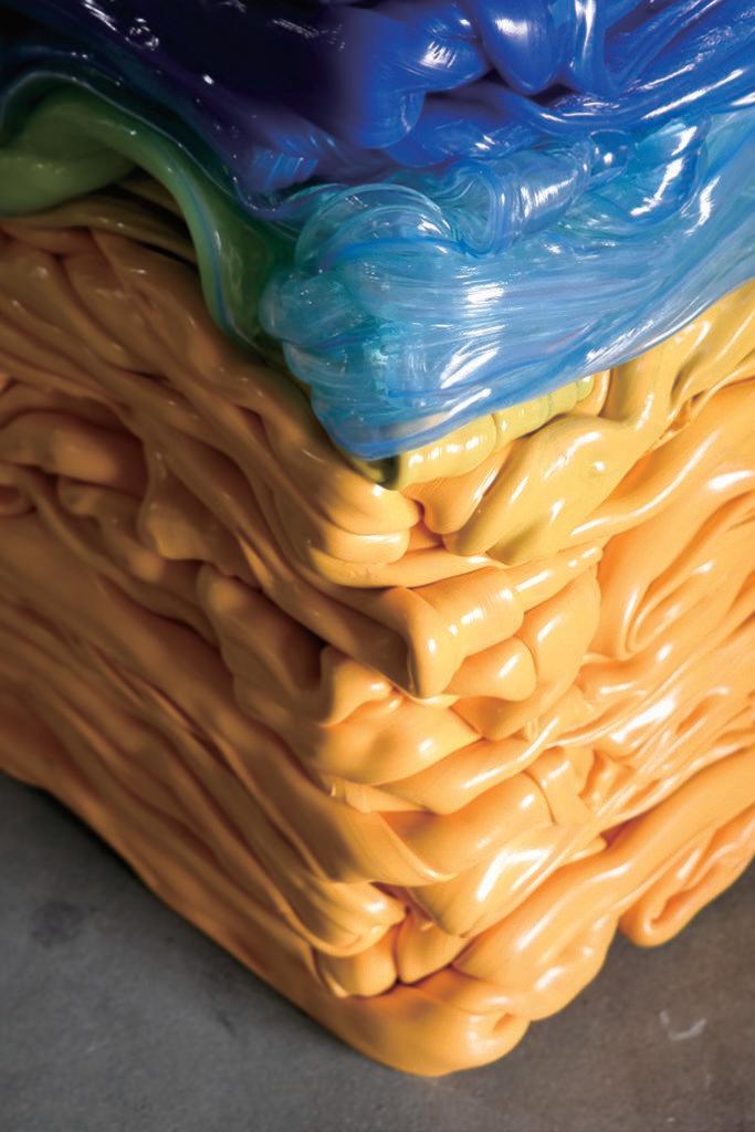 Close-up of the melted plastic that makes up artist Youngmin Kang's repurposed Art From Factory Chairs.