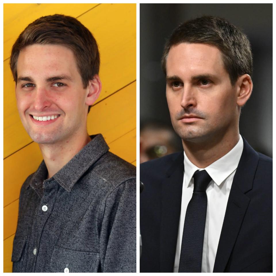 side-by-side image of Snap CEO Evan Spiegel in 2013 and 2024