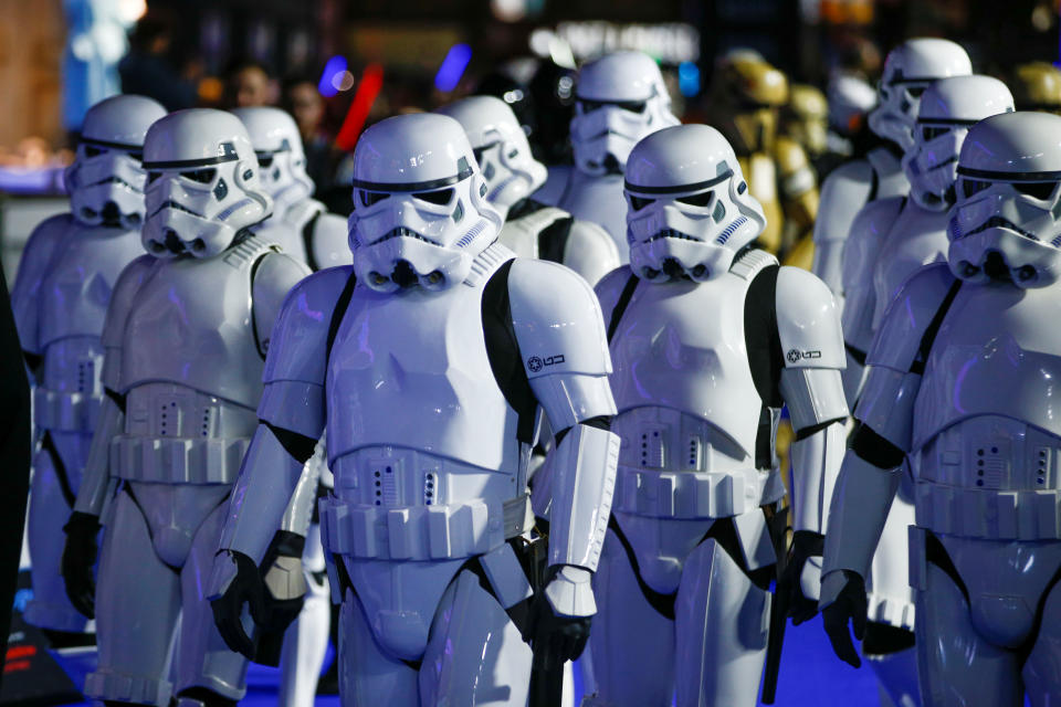 People dressed as Storm Troopers attend the premiere of "Star Wars: The Rise of Skywalker" in London, Britain, December 18, 2019. REUTERS/Henry Nicholls