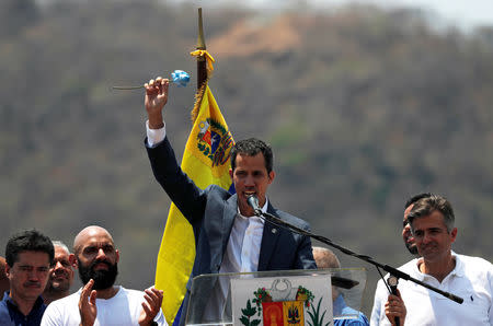 Venezuelan opposition leader Juan Guaido, who many nations have recognised as the country's rightful interim ruler, takes part in a rally against Venezuelan President Nicolas Maduro's government, in Valencia, Venezuela March 16, 2019. REUTERS/Carlos Jasso