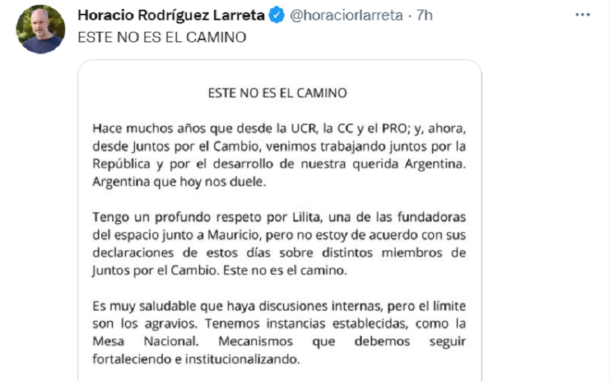 Parte del comunicado que publicó Larreta como respuesta a las acusaciones de Carrió.