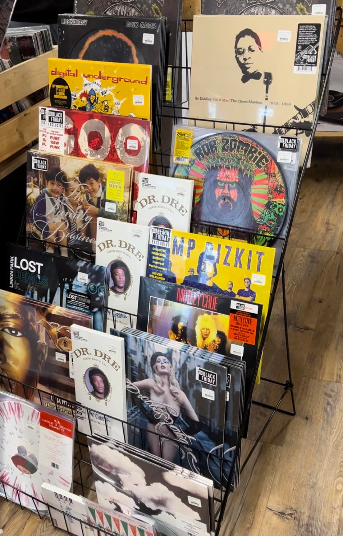 Quonset Hut displays its recent Black Friday Record Store Day releases, which are exclusive to RSD-certified shops and not released digitally.
